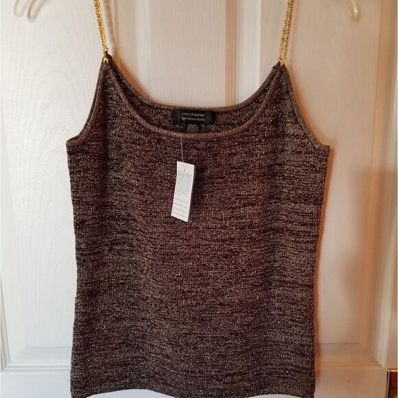 BROWN GLITTERY GOLD TOP W/ CHAIN STRAPS - Picture 1 of 4
